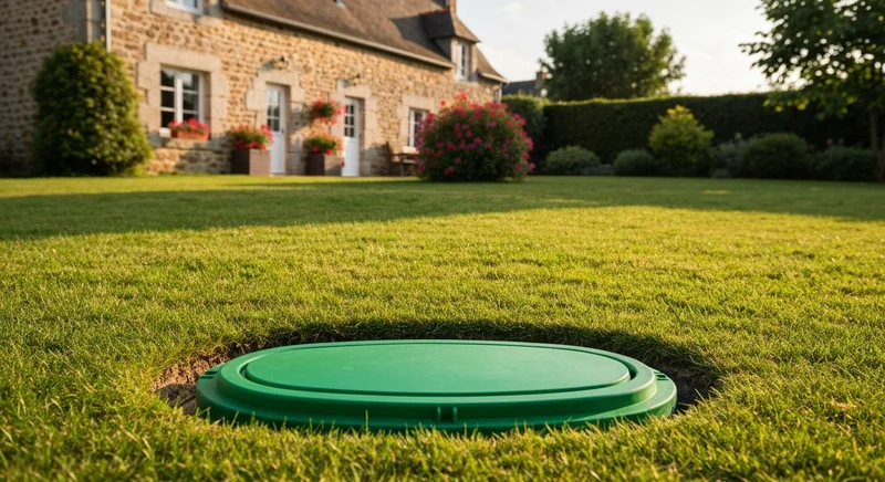 Résidence secondaire en campagne avec assainissement autonome — micro station enterrée dans le jardin